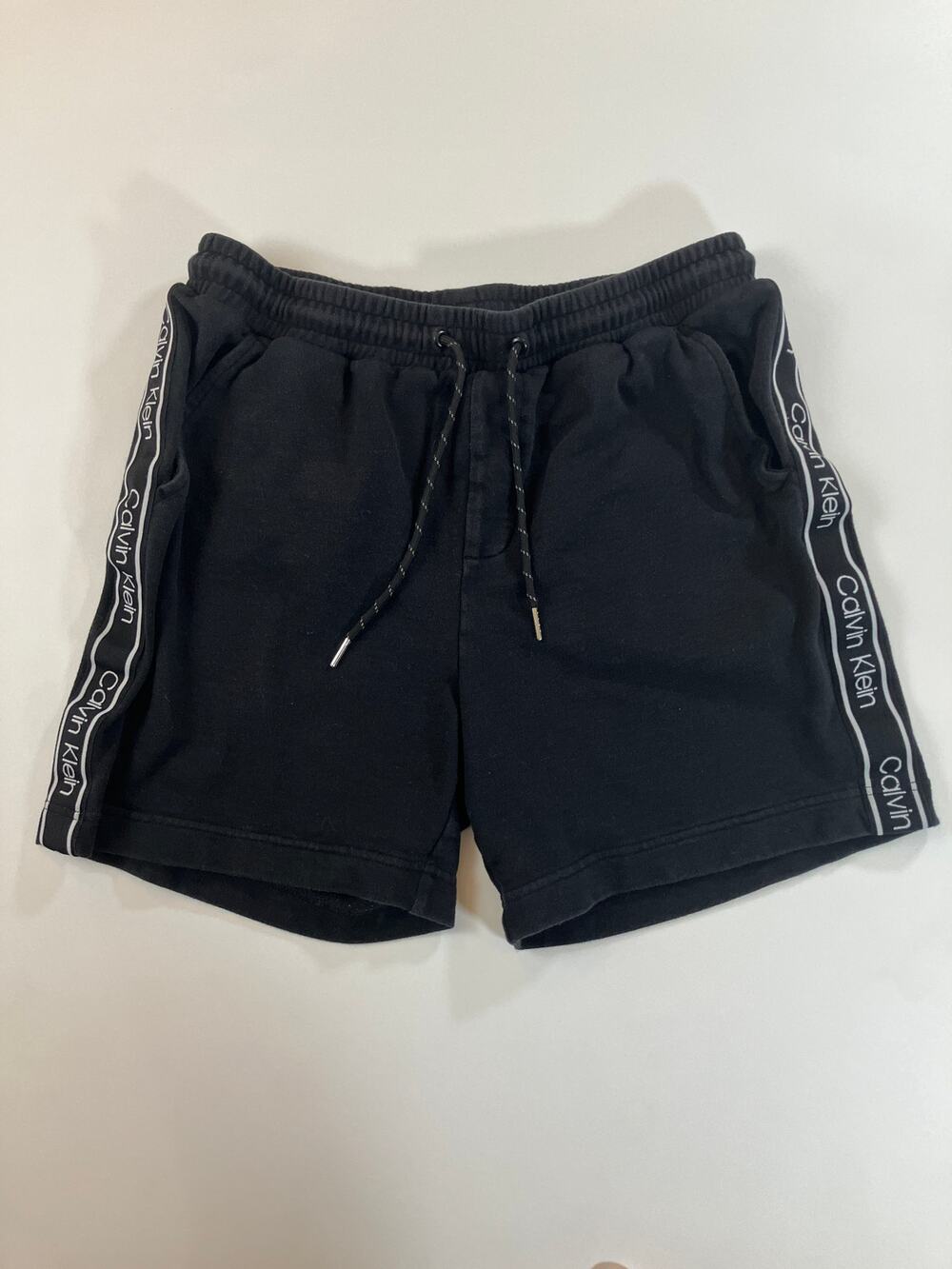 Calvin Klein Men’s Large Black Logo Tape Sweat Shorts Drawstring CK
